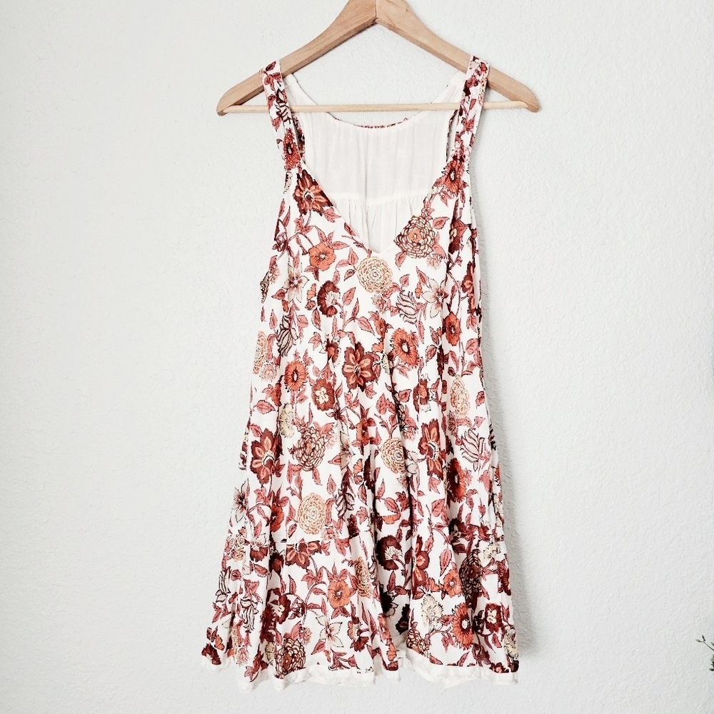 Free People Oh Baby Floral Mini Dress Swing Fully Lined White Cotton Smocked XS - Picture 9 of 16